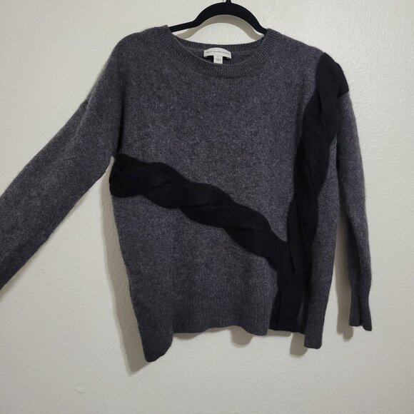 White + Warren Grey Braid Knit Cashmere Sweater Small - Picture 2 of 8